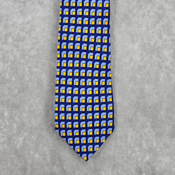 Banana Republic Blue Yellow Square Geometric 100% Silk Men's Neck Tie - Picture 1 of 6
